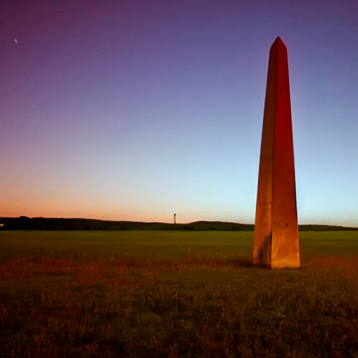 Prompt: magical glowing obelisk standing on a plain in the moonshine at night. eerie.