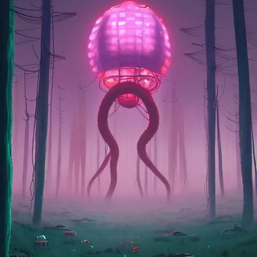 Prompt: giant eldritch horror, simon stalenhag