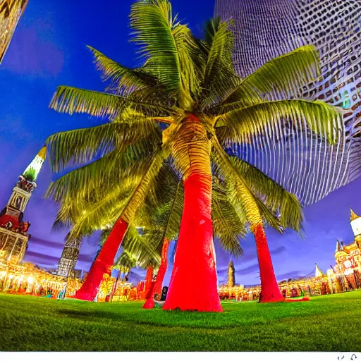 Image similar to symmetrical photo of giant coconut on red square, super wide shot, 1 2 mm, bokeh