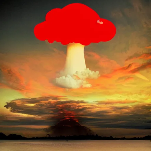 Prompt: mushroom cloud with red sky ’ s