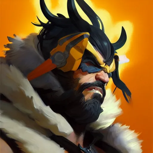 Image similar to Greg Manchess portrait painting of a Lobo as Overwatch character, medium shot, asymmetrical, profile picture, Organic Painting, sunny day, Matte Painting, bold shapes, hard edges, street art, trending on artstation, by Huang Guangjian and Gil Elvgren and Sachin Teng