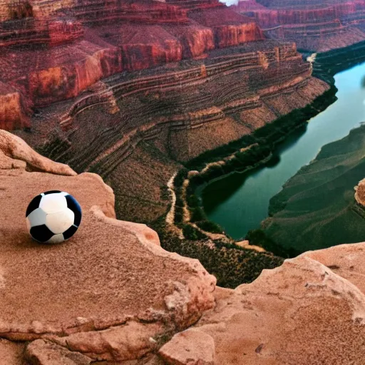 Image similar to the Grand Canyon filled to the brim with soccer balls