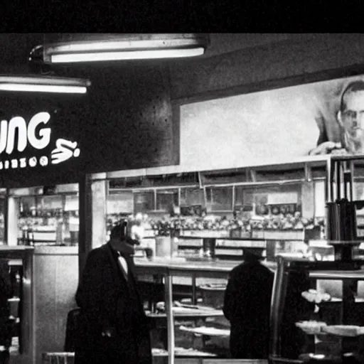 Image similar to A still of The Burger King in The Godfather, cinematic lighting