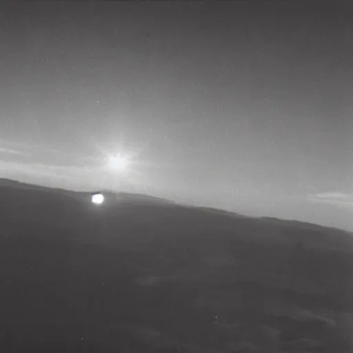 Prompt: grainy image of alien ufo near raf harrier jet in welsh hills, black and white, photography, 1 9 8 0 s chemical film