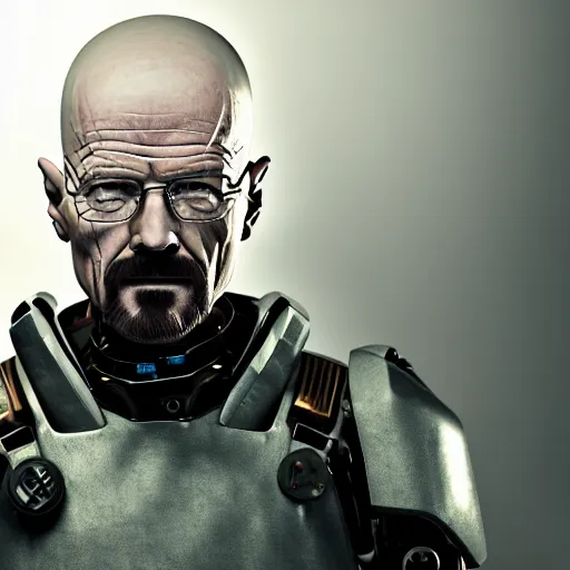 Prompt: Walter White in cybernetic battle armour, 4k octane render, highly detailed