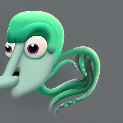 Prompt: squidward by pixar style, cute, illustration, digital art, concept art, most winning awards