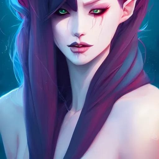 Image similar to a portrait of a beautiful vampire, art by lois van baarle and loish and ross tran and rossdraws and sam yang and samdoesarts and artgerm, digital art, highly detailed, intricate, sharp focus, Trending on Artstation HQ, deviantart, unreal engine 5, 4K UHD image