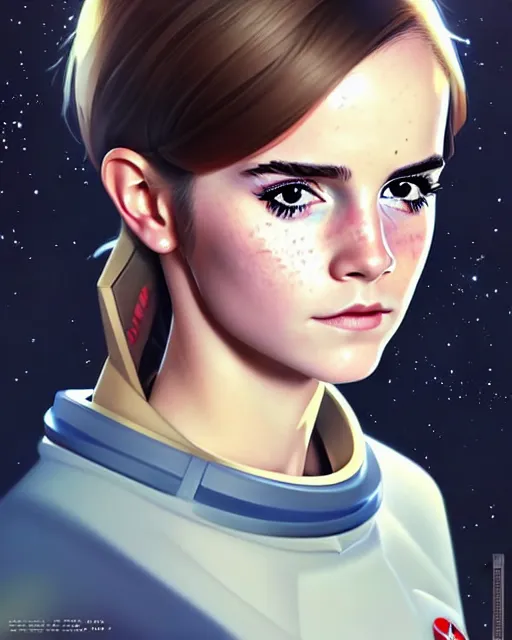 Image similar to portrait Anime space cadet Emma watson cute-fine-face, pretty face, realistic shaded Perfect face, fine details. Anime. realistic shaded lighting by Ilya Kuvshinov Giuseppe Dangelico Pino and Michael Garmash and Rob Rey, IAMAG premiere, aaaa achievement collection, elegant freckles, fabulous