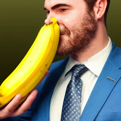 Prompt: banana head, a man wearing a suit banana head