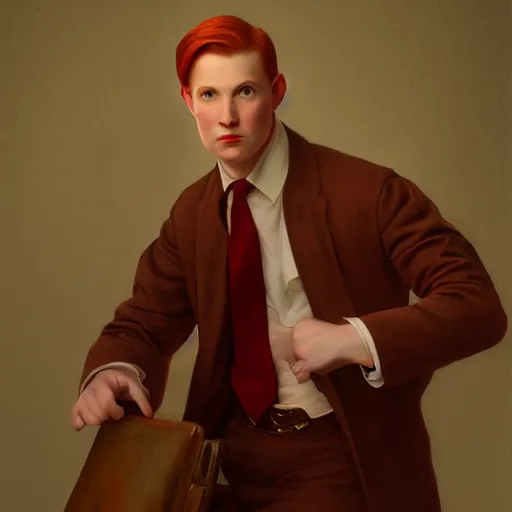 Prompt: pale Donal Glison, red hair, no beard, in New York, cinematic lighting, highly detailed, digital art, Renaissance painting, by Leyendecker, by Rutkowsky,