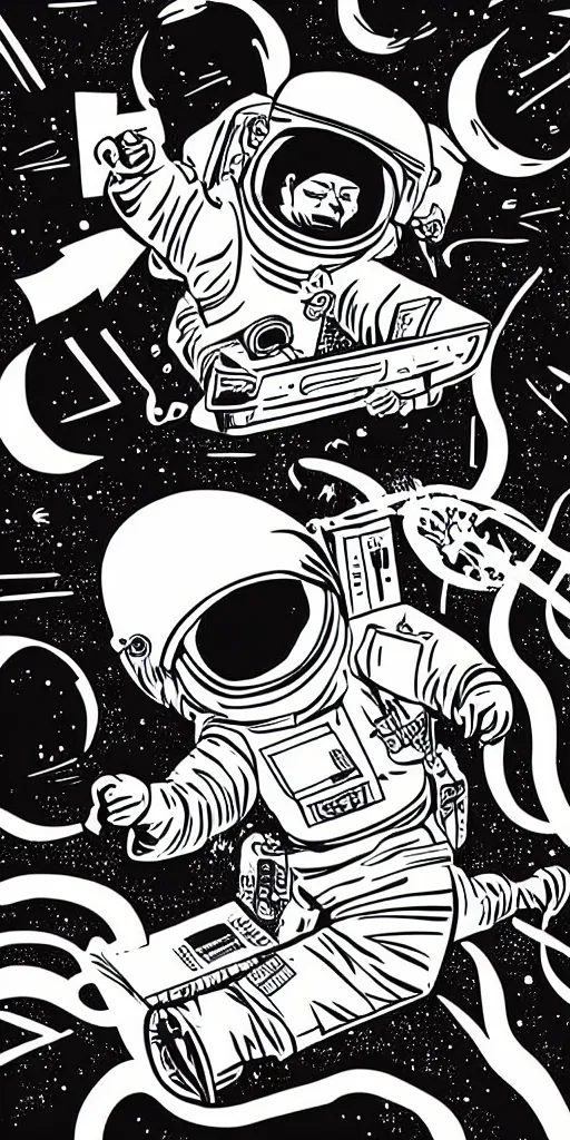 Prompt: mcbess poster in full color, astronaut drifting into a black hole