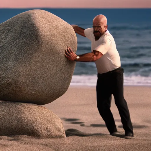 Prompt: Walter White hugging The Rock on the beach, artistic, 8k, cinematic