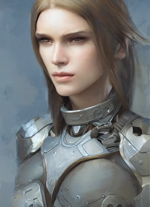 Image similar to a professional painting of a beautiful young female, clothed in military armor, olive skin, long dark hair, beautiful bone structure, symmetrical facial features, intricate, elegant, digital painting, concept art, smooth, sharp focus, illustration, from Metal Gear, by Ruan Jia and Mandy Jurgens and Artgerm and William-Adolphe Bouguerea