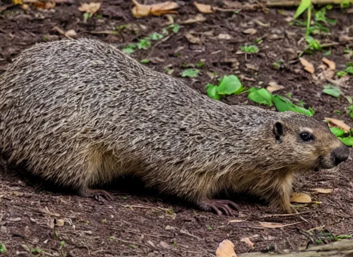 Image similar to a groundhog eating wood