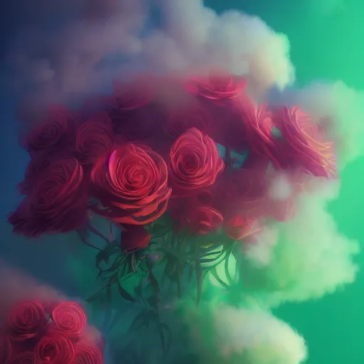 Prompt: Roses made of puffs of colorful smoke, hazy, atmospheric, inspiring digital art, award winning, artstation,