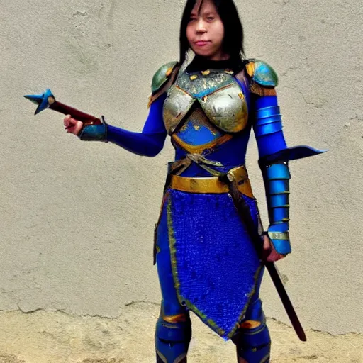 Image similar to full body photo of a female warrior with lapis lazuli armour