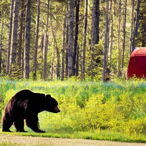 Image similar to a bear chasing a camper in the forest