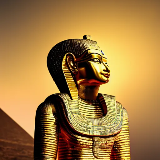 Prompt: egyptian god amun, extreme detail, golden lighting, 4 k, soft bokeh