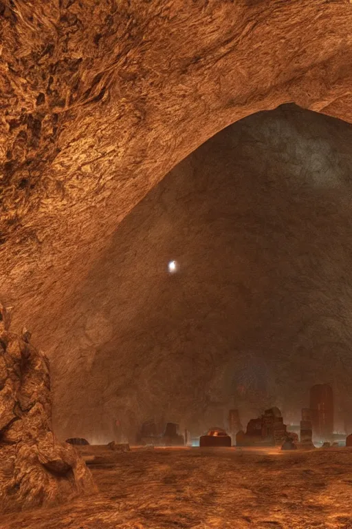 Image similar to huge alien city inside a cave, Mars