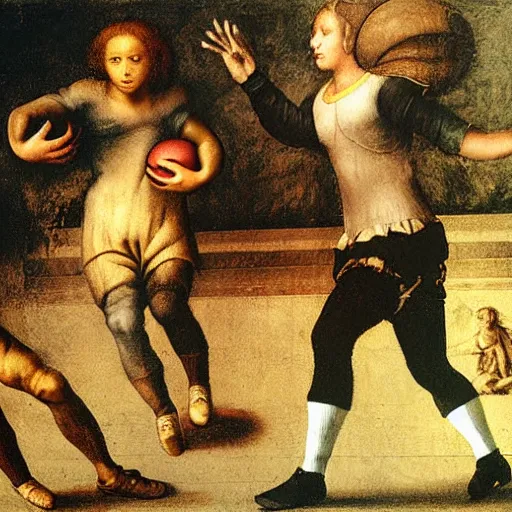 Image similar to Olivia Newton-John playing football by Leonardo da Vinci