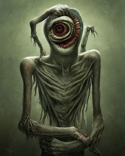 Image similar to a surreal painting of a strange and disturbing creature by anton semenov and dariusz zawadzki and daryl mandryk