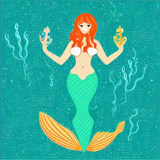 Prompt: Mermaid drawn with vector svg illustration without fill single border