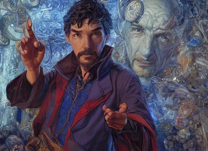 Image similar to a highly detailed radiant portrait of stephen strange, james gurney, james jean