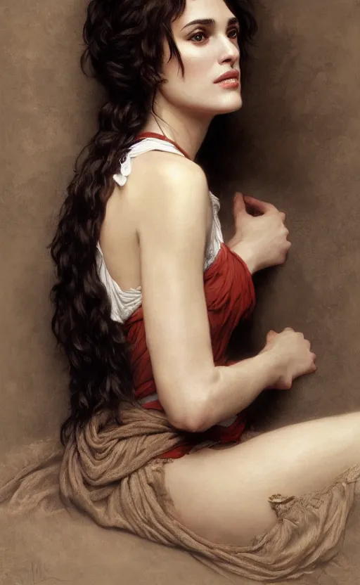 Image similar to winona ryder in repose, kiera knightly in repose, traditional corsican, intricate, highly detailed, artstation, illustration, jurgens, rutkowski, bouguereau