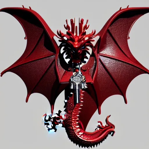 Image similar to a 3d game object of the metal key for the cage that has shape of the dragon and large red diamond in it, it is very detailed, on the white background, rpg game inventory item