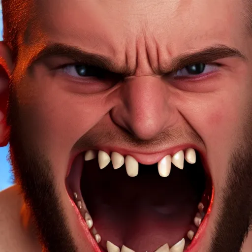 Prompt: incredible cinematic image of the face of a young angry man screaming and inside his mouth the same face screaming, studio shot, dynamic lighting, high definition, highly detailed, photo-realistic, unreal engine render, 16k