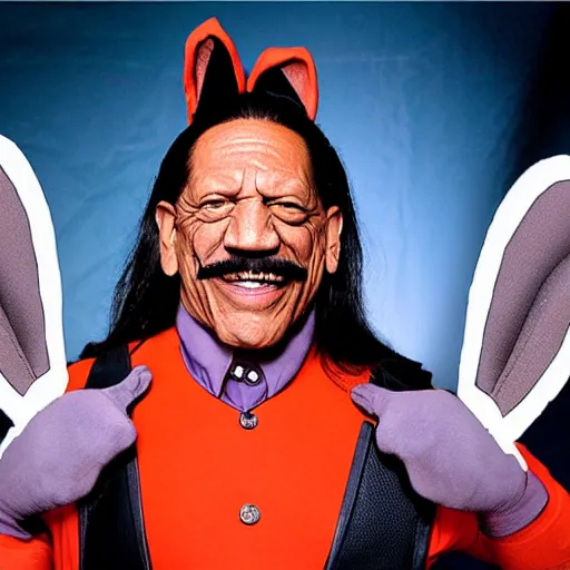 Image similar to Danny Trejo as Bugs Bunny, set photo in costume, cosplay, photograph