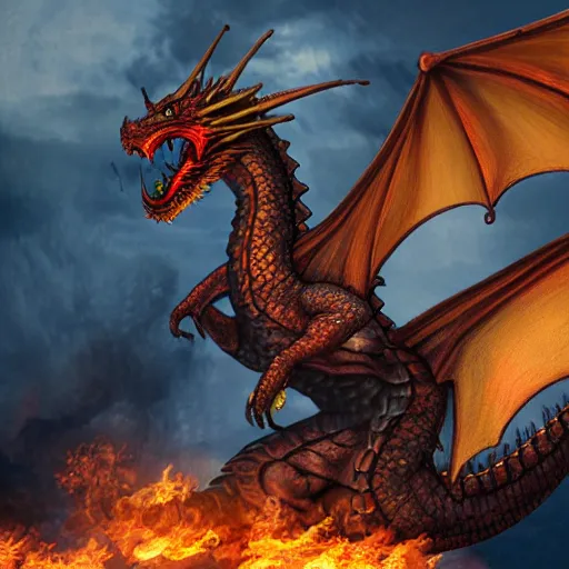 Prompt: a firebreathing dragon