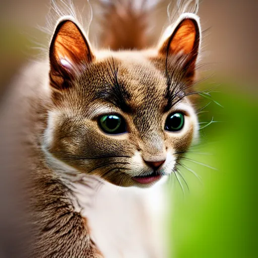 Prompt: a feline cat - squirrel - hybrid, animal photography