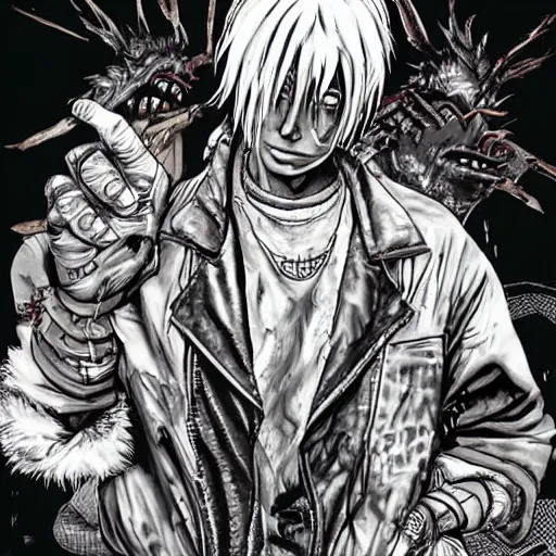 Prompt: playboi carti rapper in the style of dorohedoro