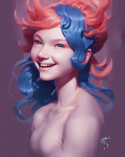 Image similar to digital art, fantasy portrait of smiling girl, by James Jean and by artgerm, by ross tran , ultradetailed, charachter design, concept art, trending on artstation,