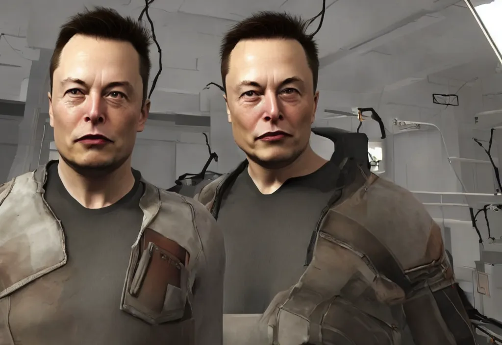 Image similar to elon musk in half life, elon musk in the video game half life, gameplay screenshot, close up, 3 d rendering. unreal engine. amazing likeness. very detailed.