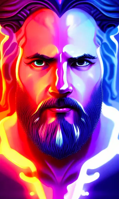 Prompt: the god zeus, lightning, concept art, sharp focus, portrait, colorful, cinematic lighting, trending on artstation, by emylie boivin and kyle herring