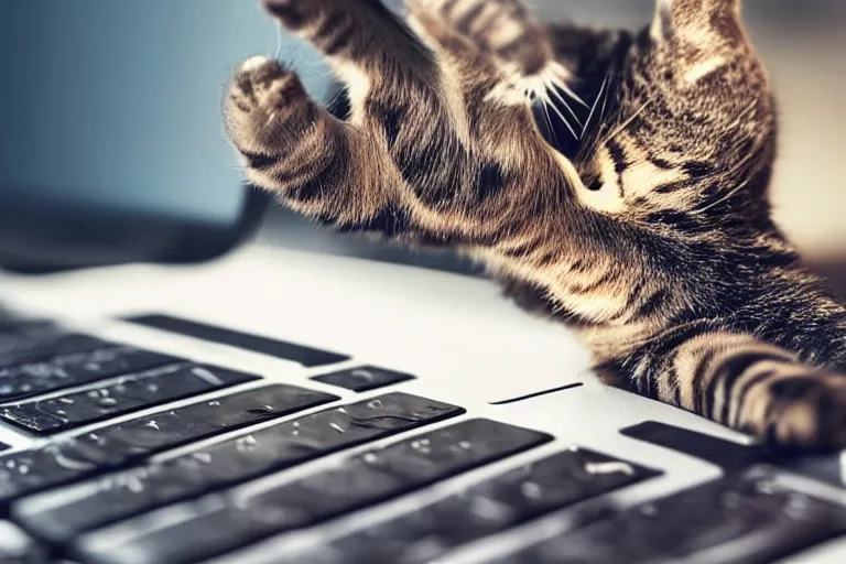 Image similar to a cat's paw stretching out to touch the keyboard from a laptop screen