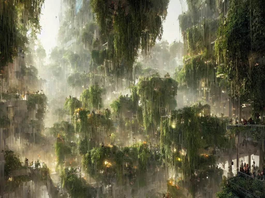 Image similar to the green city of babylon with its wonderful hanging gardens at dawn, intricate, elegant, volumetric lighting, digital painting, highly detailed, artstation, sharp focus, illustration, concept art, ruan jia, steve mccurry