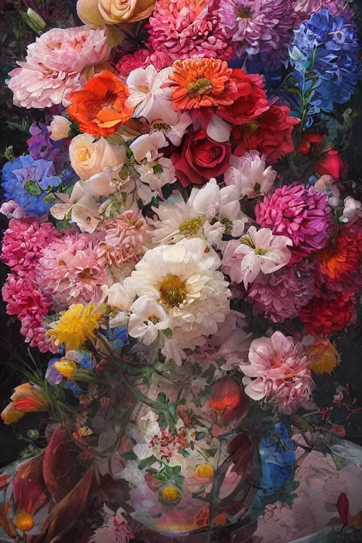 Image similar to a bouquet of colorful flowers, detailed painting, by James Jean and Ross Tran and Roger deam, masterpiece, award winning painting