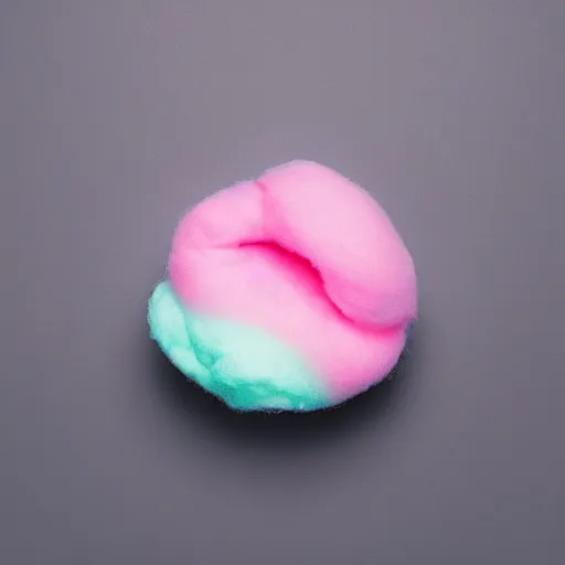 Prompt: cotton Candy shaped like a grenade!!!, centered, product shot, airy, iridescent lighting, gradient background