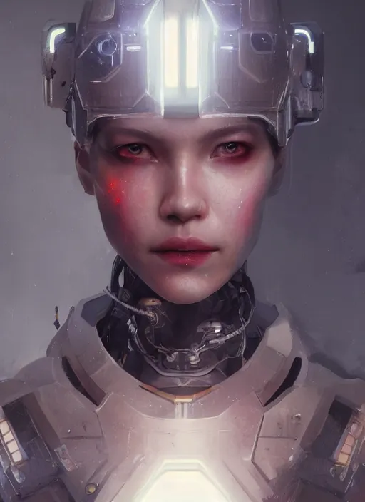 Prompt: A portrait of a female cyborg by Greg Rutkowski, Sung Choi, Mitchell Mohrhauser, Maciej Kuciara, Johnson Ting, Maxim Verehin, Peter Konig, Bloodborne, 8k photorealistic, cinematic lighting, HD, high details, dramatic, atmospheric , trending on artstation