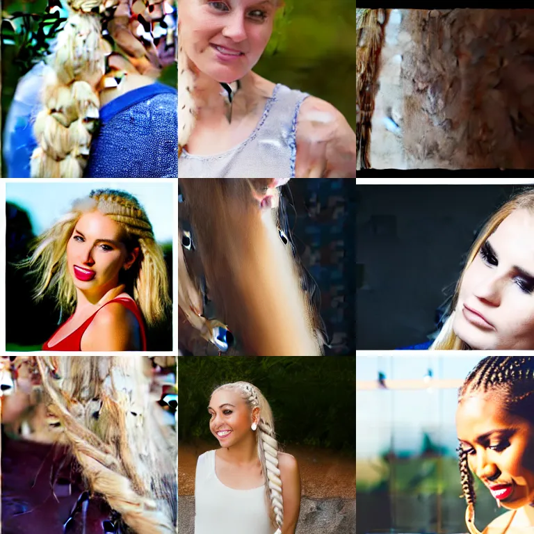 Prompt: dslr photo portrait still of 2 0 year old age 2 0 woman with blonde braided hair, side view, silver hoops, 8 5 mm f 1. 8