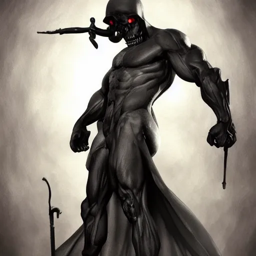 Image similar to Grim Reaper, creepy, muscled, horror, gay, pride, artstation