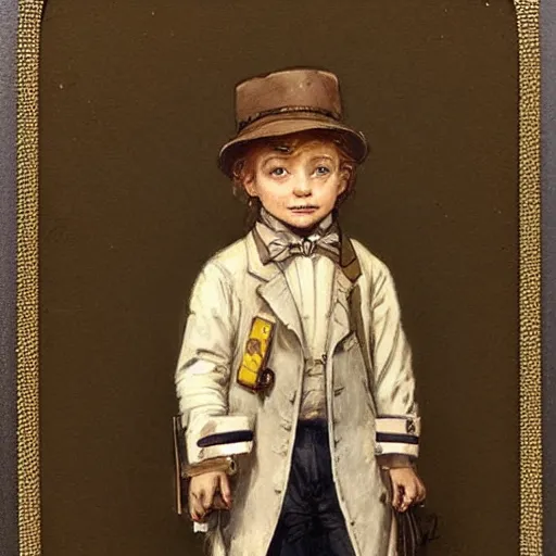 Image similar to (((((portrait of boy dressed as retro sciencepunk explorer costume . muted colors.))))) by Jean-Baptiste Monge !!!!!!!!!!!!!!!!!!!!!!!!!!!