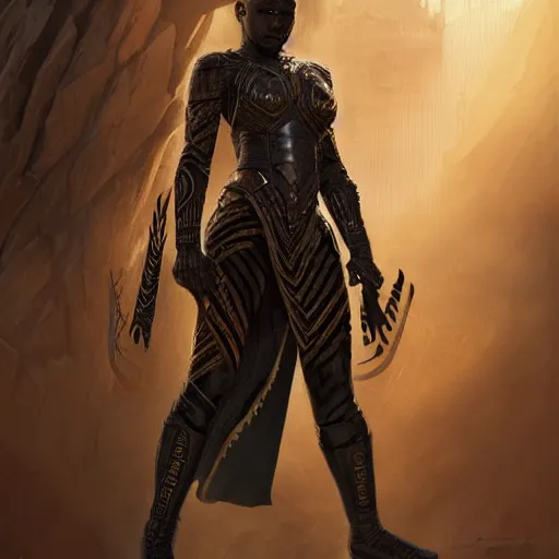 Prompt: a wakandan warrior in a mummy style armor, ultra realistic, concept art, intricate details, eerie, horror, highly detailed, photorealistic, octane render, 8 k, unreal engine. art by artgerm and greg rutkowski and alphonse mucha