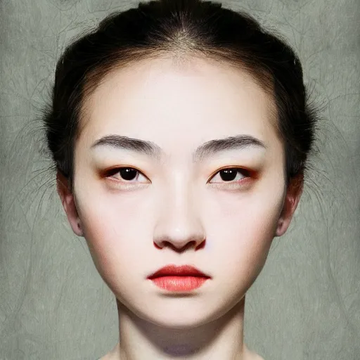 Prompt: a masterpiece portrait photo of a beautiful young woman who looks like a caucasian ziyi zhang, symmetrical face