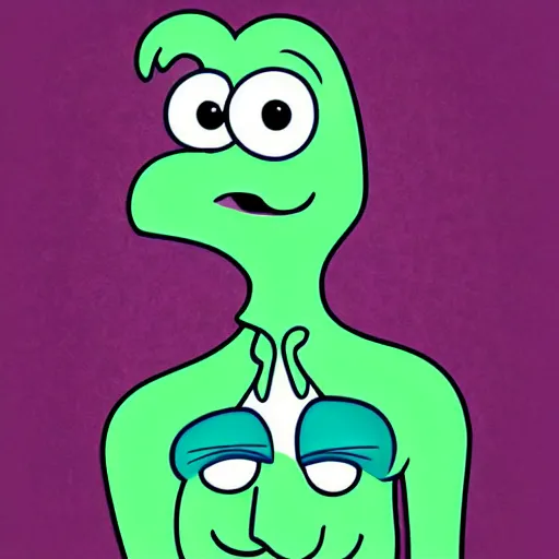 Image similar to handsome squidward portrait, cartoon network, detailed style, big eyes, big smile, vivid colors