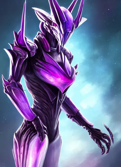 Image similar to cinematic bust shot, cosmic beautiful stunning giant robot mecha hot female dragon goddess, sharp spines, sharp metal ears, smooth purple eyes, smooth fuschia skin, elegant smooth silver armor, nebula size, epic proportions, epic scale, macro furry, furry art, dragon art, goddess art, giantess art, warframe, warframe fanart, furaffinity, octane