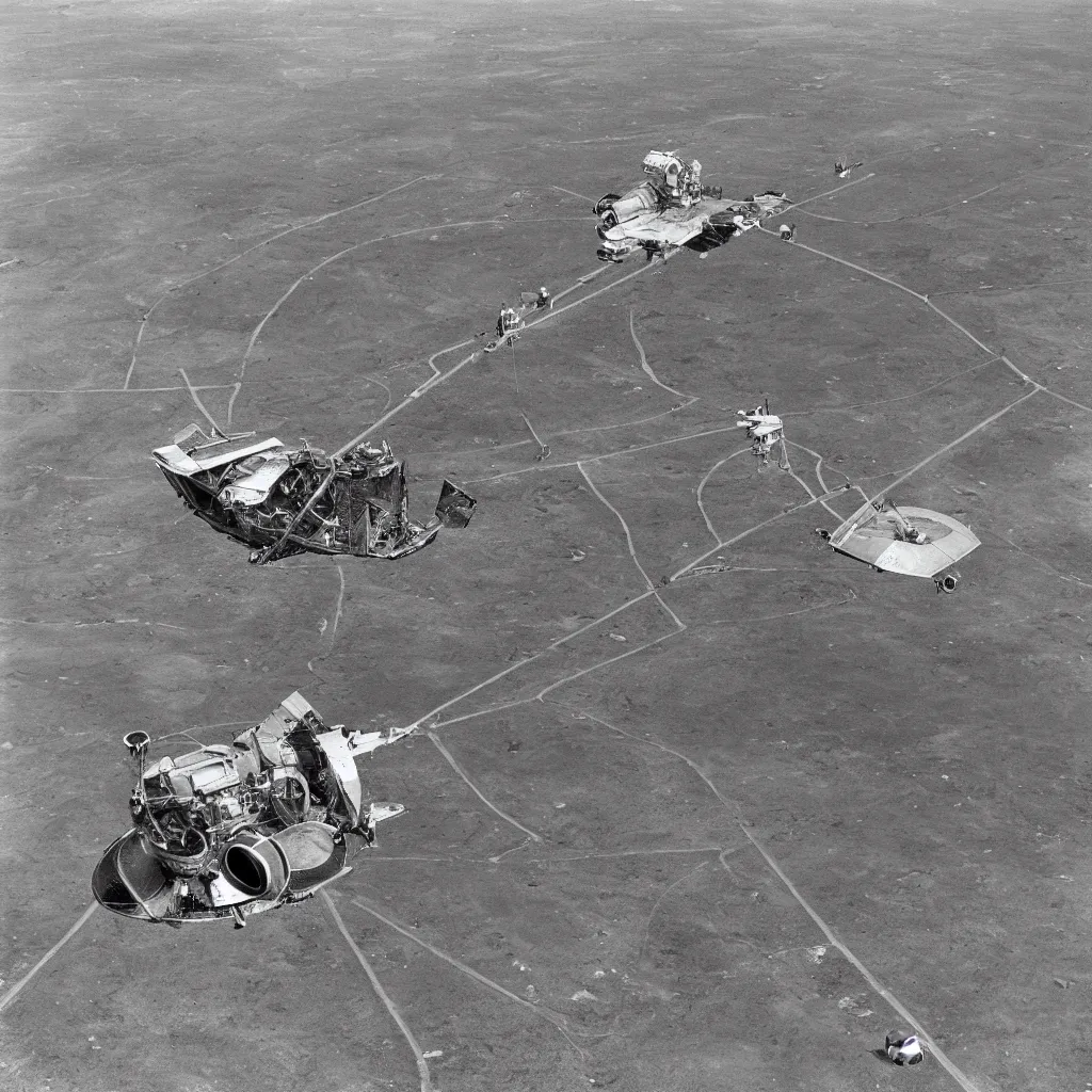 Prompt: Aerial photograph of a machine to terraform the Earth in the future, in the style of Robert Doisneau